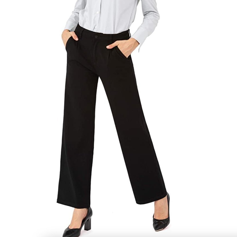 BAMANS women's black comfort stretch wide leg bootcut trousers S